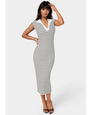 Bebe Stripe Rib Column Dress - White