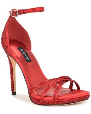 Nine West Lartay Embellished Strappy Stiletto Dress Sandals - Red