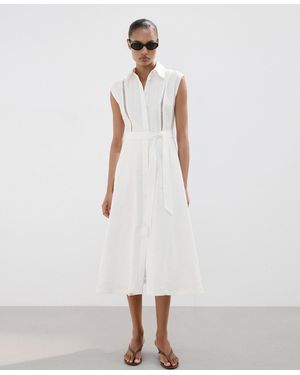 Mango Bow Linen Shirt Dress - White