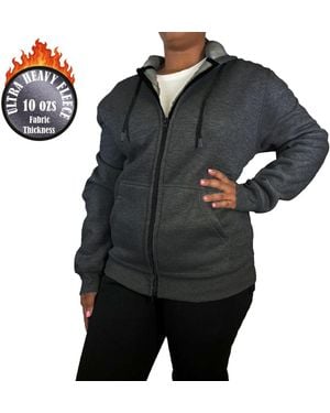 Galaxy By Harvic Blue Ice Loose Fit Super Heavyweight Fleece Lined Full-zip Hoodie - Black