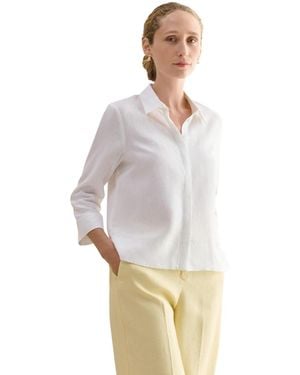 Hobbs Nita 3/4 Sleeve Button Up Linen Shirt - White