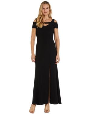 R & M Richards Nightway Cold-shoulder Keyhole Gown - Black