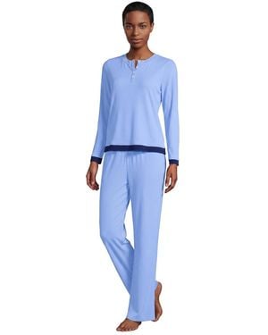 Lands' End Henley-style Long-sleeve Top And Wide-leg Pants - Blue