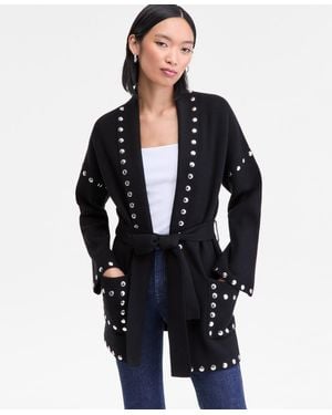 INC International Concepts Studded Belted Cardigan - Blue