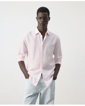 Mango Regular Fit Linen Lyocell Shirt - Pink