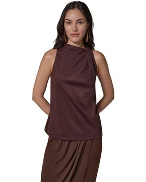 Donna Karan Cowl Neck Mixed-media Dressy Sleeveless Tank - Brown