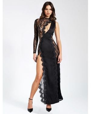 Miss Circle Weslyn Satin Lace High Slit Dress - Black