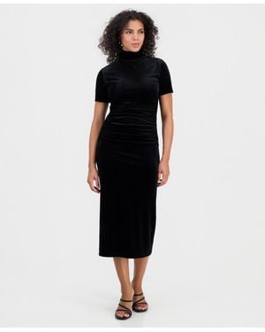 BarIII Mock Neck Velvet Midi Dress - Black
