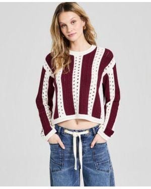 And Now This Now This Crewneck Stripe Crochet Sweater Macys Exclusive - Red