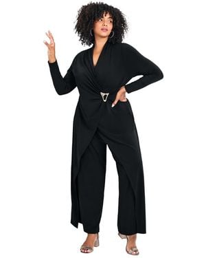 Avenue Plus Size Glamour Wrap Front Jumpsuit - Blue