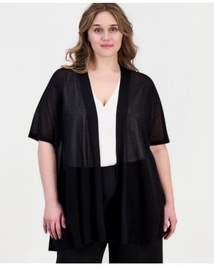 Anne Klein Plus Size Open-front Short-sleeve Cardigan - Black