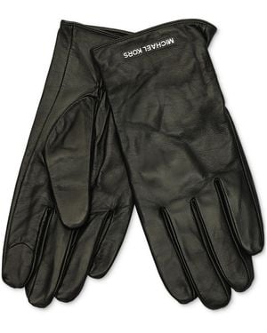 Michael Kors Michael Logo Detail Leather Tech Gloves - Gray