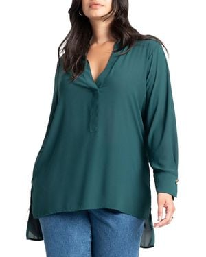 Eloquii Plus Size Mandarin Collar Tunic - Green