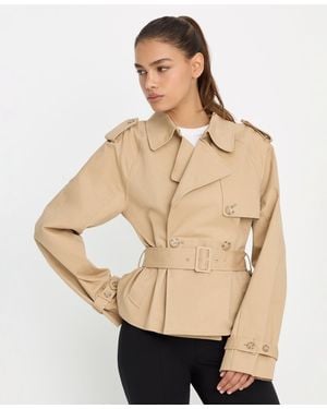GOOD AMERICAN Cropped Trench Jacket - Natural