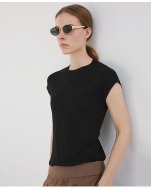 Mango Short-sleeved Knitted Cotton Sweater - Black