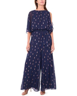 Msk Petite Clip Chiffon Wide-leg Metallic Jumpsuit - Blue