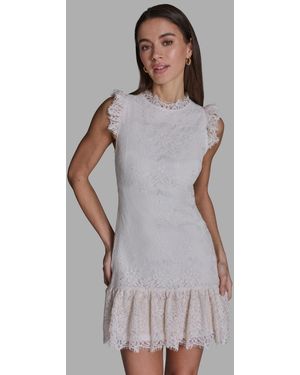BCBGMAXAZRIA Lace Sleeveless Mock Neck Mini Dress - Gray