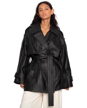 Belle & Bloom Forevermore Leather Trench Coat - Black