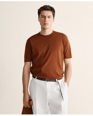 Mango Cotton Fine-knit T-shirt - Brown