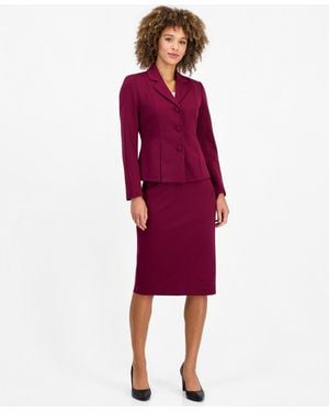 Le Suit Peplum Pencil Notched-collar Jacket And Skirt - Red