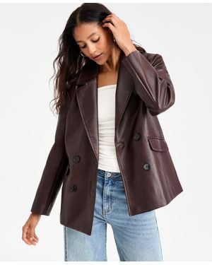 BarIII Faux-leather Double-breasted Blazer - Brown