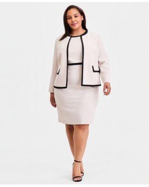 Kasper Plus Size Colorblocked Sheath Dress Cardigan Jacket - White
