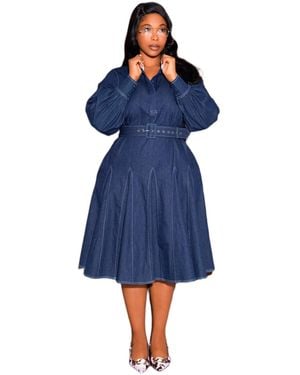 Buxom Couture Plus Size Denim Belt Shirt Dress - Blue