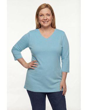Woman Within Plus Size Within Perfect Three-quarter Sleeve V-neck Tunic - Blue