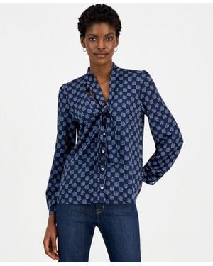 Marella Emmalbore Long-sleeve V-neck Geometric-print Blouse - Blue