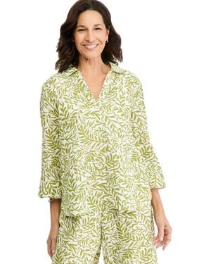 Style & Co. Printed Cotton Gauze 3/4-sleeve Popover Blouse - Yellow