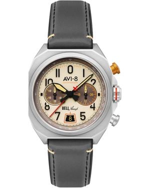AVI-8 Bell X-1 Brown Leather Strap Watch - Metallic