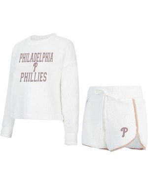 Concepts Sport Philadelphia Phillies Painter Sherpa Long Sleeve T-shirt Short Set - White