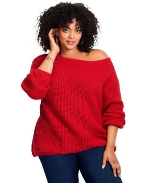 Avenue Waffle Stitch Pullover Sweater - Red