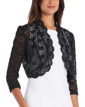 R & M Richards Scalloped Sequin Lace Bolero - Black