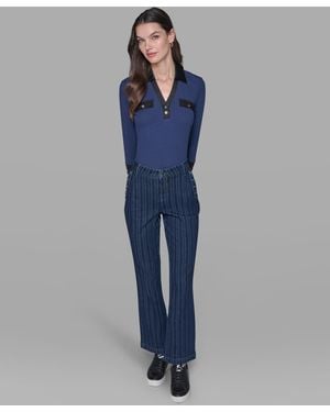Karl Lagerfeld Striped Straight Fit Jeans - Blue