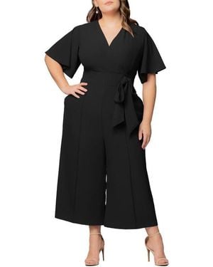 Kiyonna Plus Size Evelyn Cropped Wide Leg Jumpsuit - Black