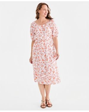 Style & Co. Printed Cotton Gauze Pull-on Midi Skirt - Pink