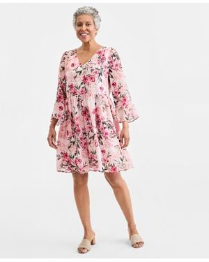 Style & Co. Printed V-neck 3/4-sleeve Dress - Red
