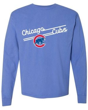 Soft As A Grape Chicago Cubs Boxy-fit Crewneck Long-sleeve Cotton T-shirt - Blue