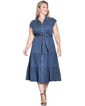 Standards & Practices Tiered A-line Midi Dress - Blue