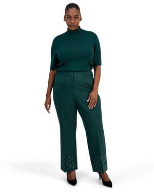 Anne Klein Plus Size Embellished Ankle Flare Pants - Green