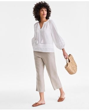 Charter Club Petite 100% Linen Pull-on Cropped Pants - White