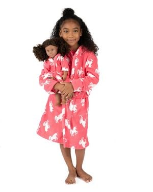 Leveret Little Girls 6-14 Matching Doll Fleece Hooded Robe - Red