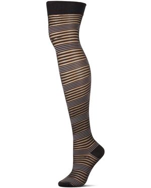 Memoi Variegated Sheer Stripe Over The Knee Socks - Black