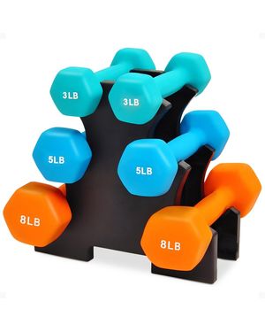 BalanceFrom Fitness 3, 5, And 8 Pound Neoprene Coated Dumbbell Set With Stand - Blue