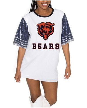 Gameday Couture White/navy Chicago Bears Bling It Full Sequin Jersey Dress