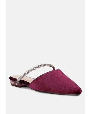 LONDON RAG Turnon Velvet Diamante Detail Flat Mules - Purple