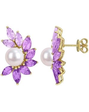 Macy's Cultured Freshwater Pearl And Amethyst Stud Earrings (6-3/4 Ct. T.w. - Pink