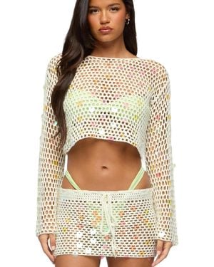 Edikted Kirah Sequin Crochet Top - Gray
