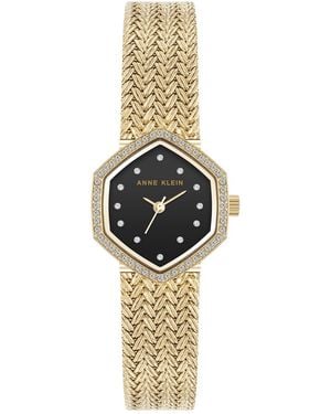 Anne Klein Quartz Hexagonal Stainless Steel Mesh Crystal Bracelet Watch 21.5mm - Metallic